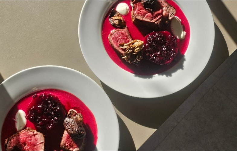 Beetroot, blackberry and sorbet, served clean